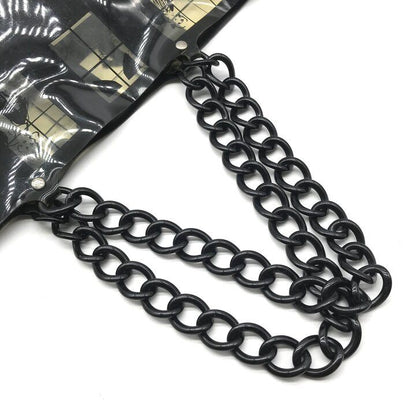 Chanel CC Logo Window Line Vinyl Tote Shoulder Bag Plastic Chain Black — view 7