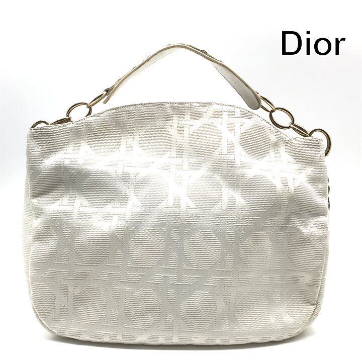 Dior Cannage Gold Canvas Chain Hand Tote White