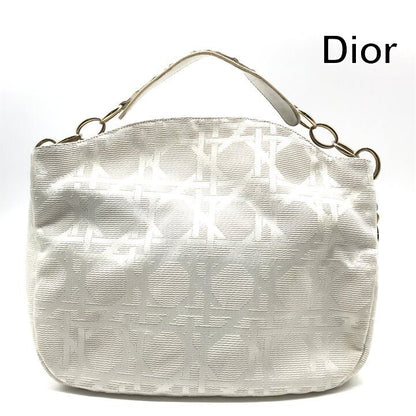 Dior Cannage Gold Canvas Chain Hand Tote White
