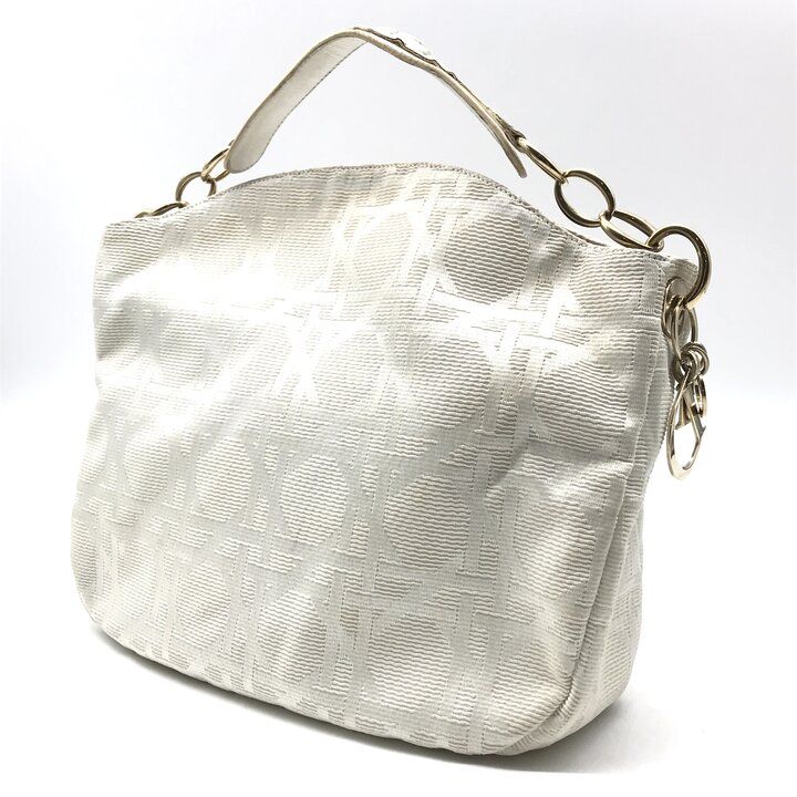 Dior Cannage Gold Canvas Chain Hand Tote White — view 2