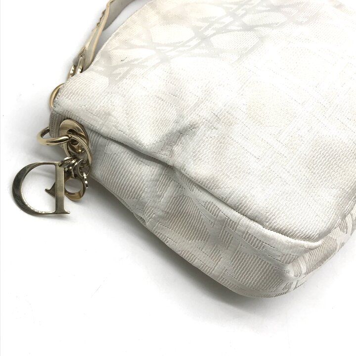Dior Cannage Gold Canvas Chain Hand Tote White — view 5