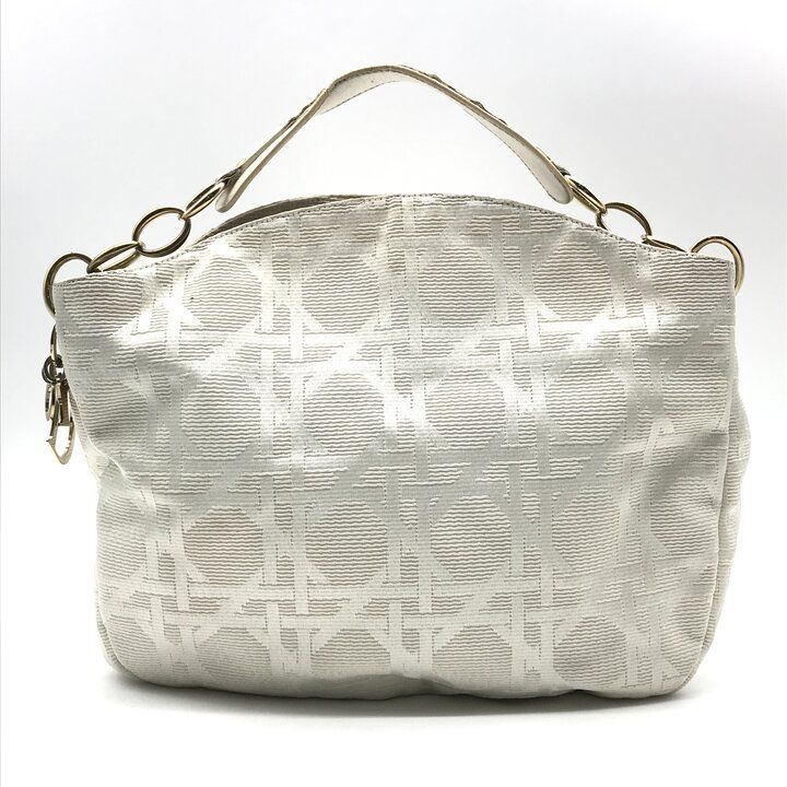Dior Cannage Gold Canvas Chain Hand Tote White — view 3