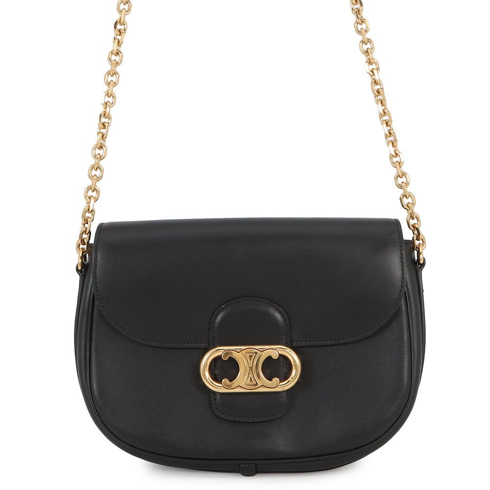 Celine Chain Shoulder Bag Maillon Triomphe Leather Black