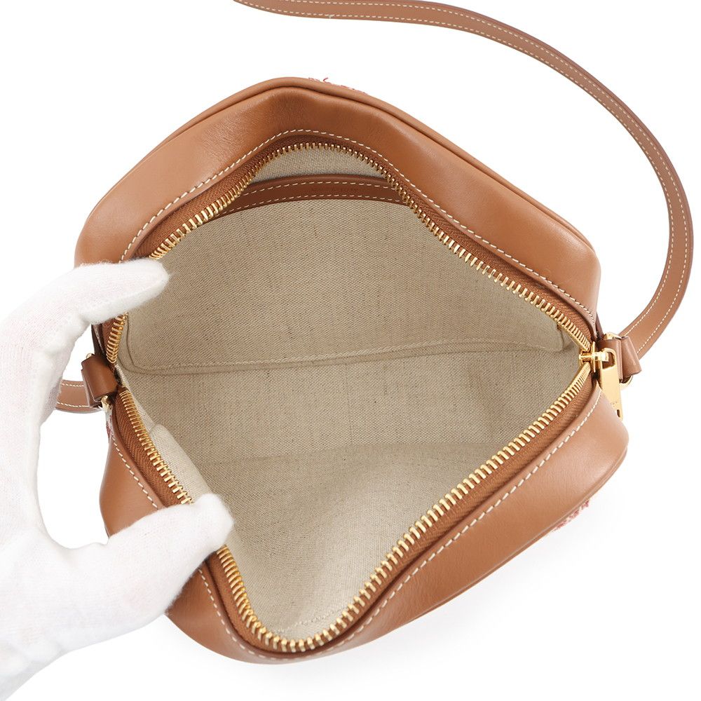 Celine Shoulder Bag Triomphe Canvas Leather White — view 5