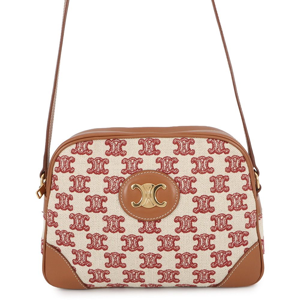 Celine Shoulder Bag Triomphe Canvas Leather White