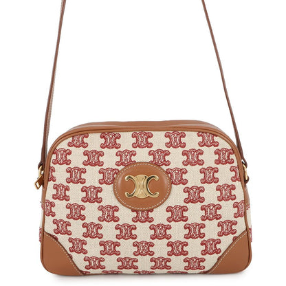 Celine Shoulder Bag Triomphe Canvas Leather White