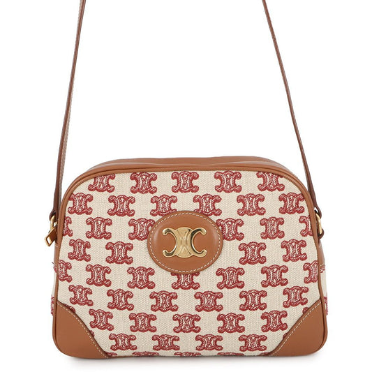 Celine Shoulder Bag Triomphe Canvas Leather White