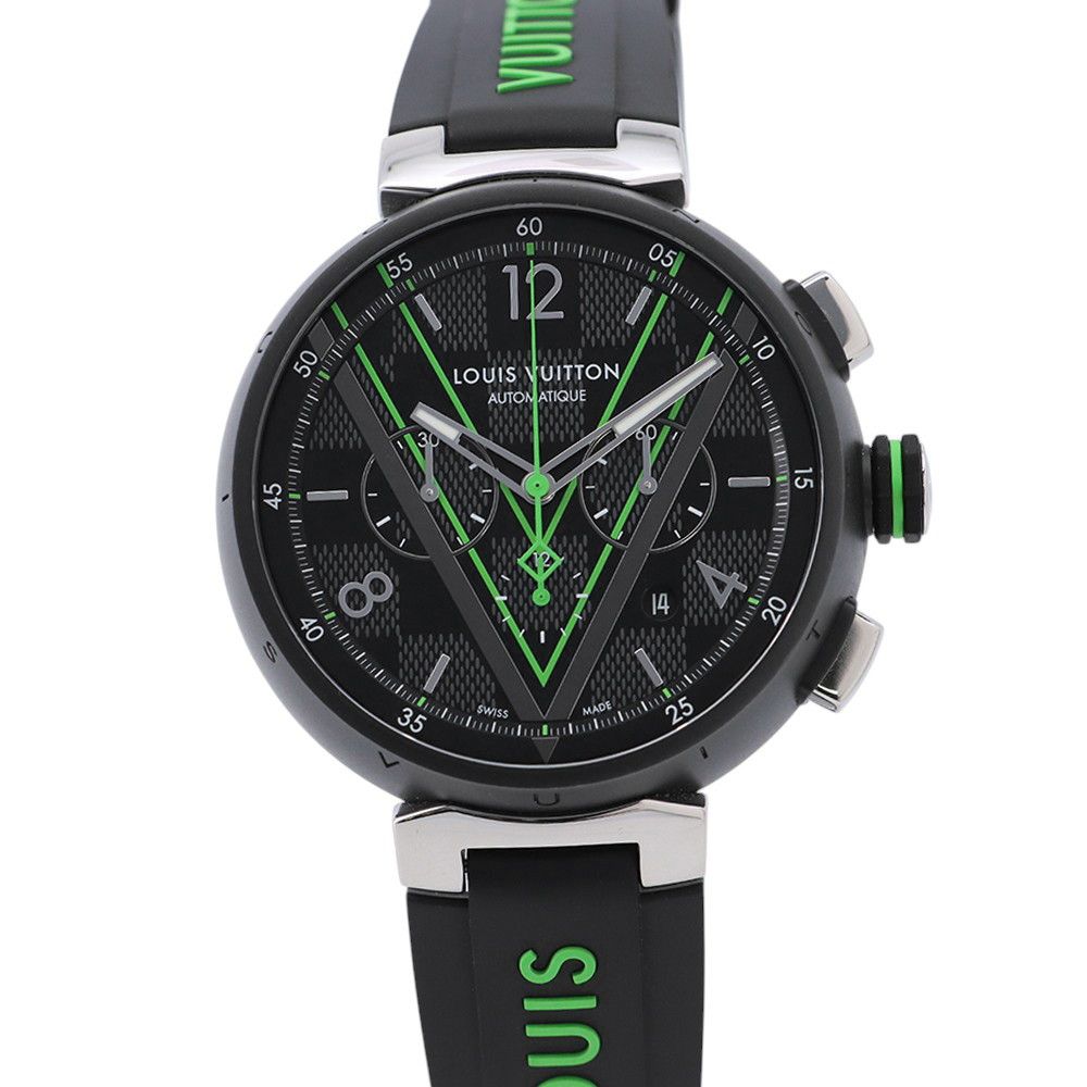 Louis Vuitton Tambour Chronograph Damier Graphite Lace Watch Black Dial