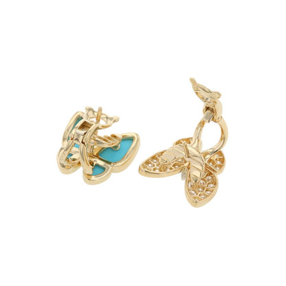 Van Cleef & Arpels Earrings de Papillon Turquoise Diamond Total 18k Yellow Gold — view 3