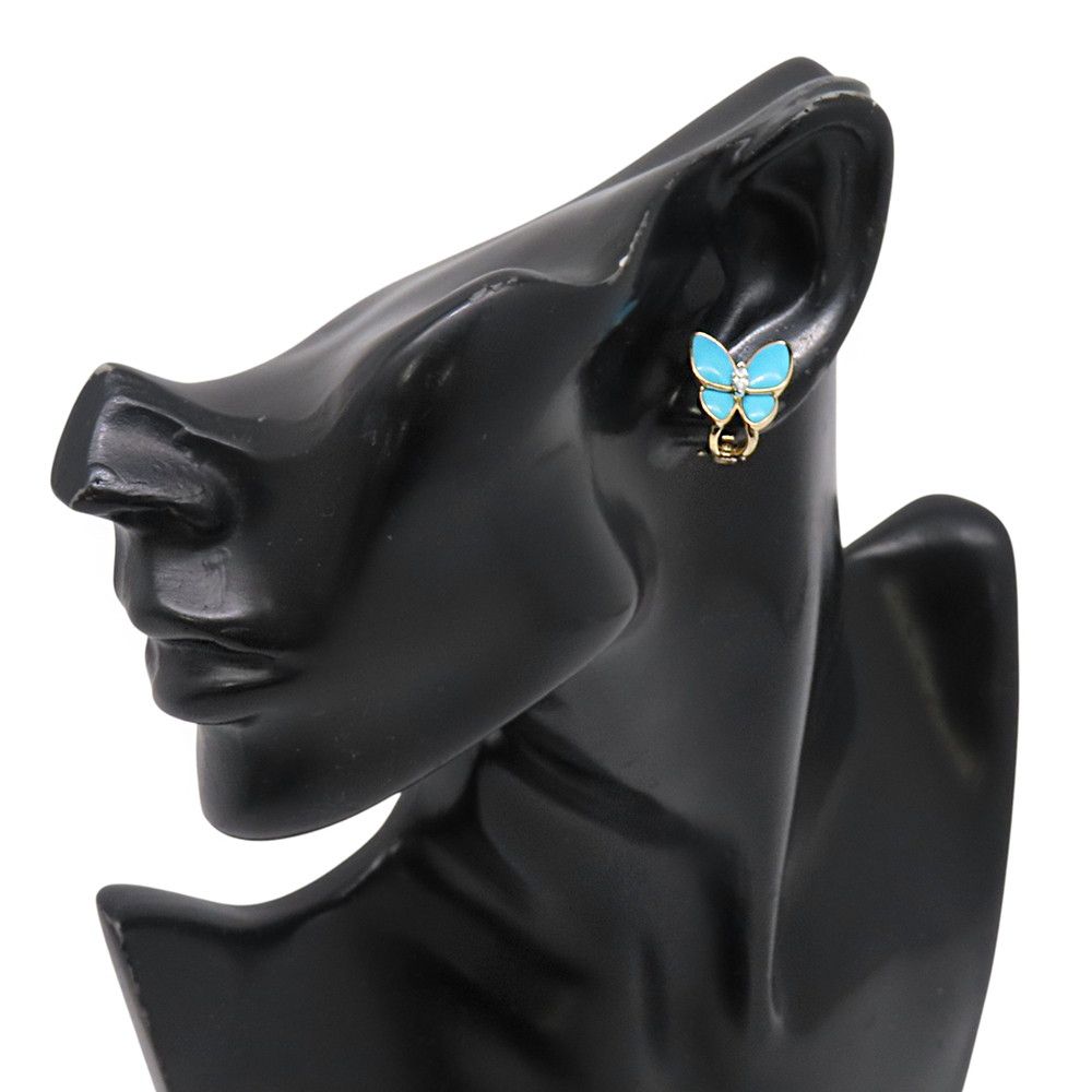 Van Cleef & Arpels Earrings de Papillon Turquoise Diamond Total 18k Yellow Gold — view 5