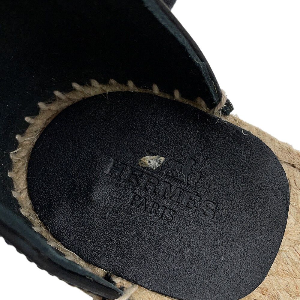 Hermes Sandals Tivoli Leather Cork 36 Shoes Black — view 6
