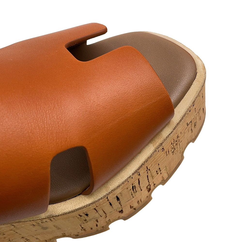 Hermes Sandals Eze Leather Cork 36 Shoes Wedge Sole Logo — view 7