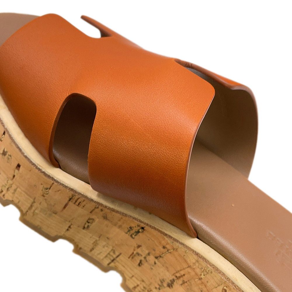 Hermes Sandals Eze Leather Cork 36 Shoes Wedge Sole Logo — view 5