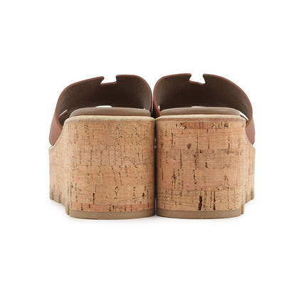 Hermes Sandals Eze Leather Cork 36 Shoes Wedge Sole Logo — view 3