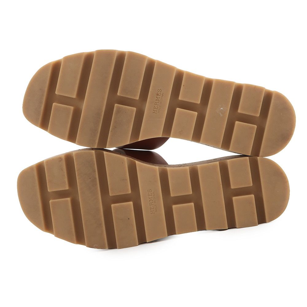 Hermes Sandals Eze Leather Cork 36 Shoes Wedge Sole Logo — view 4