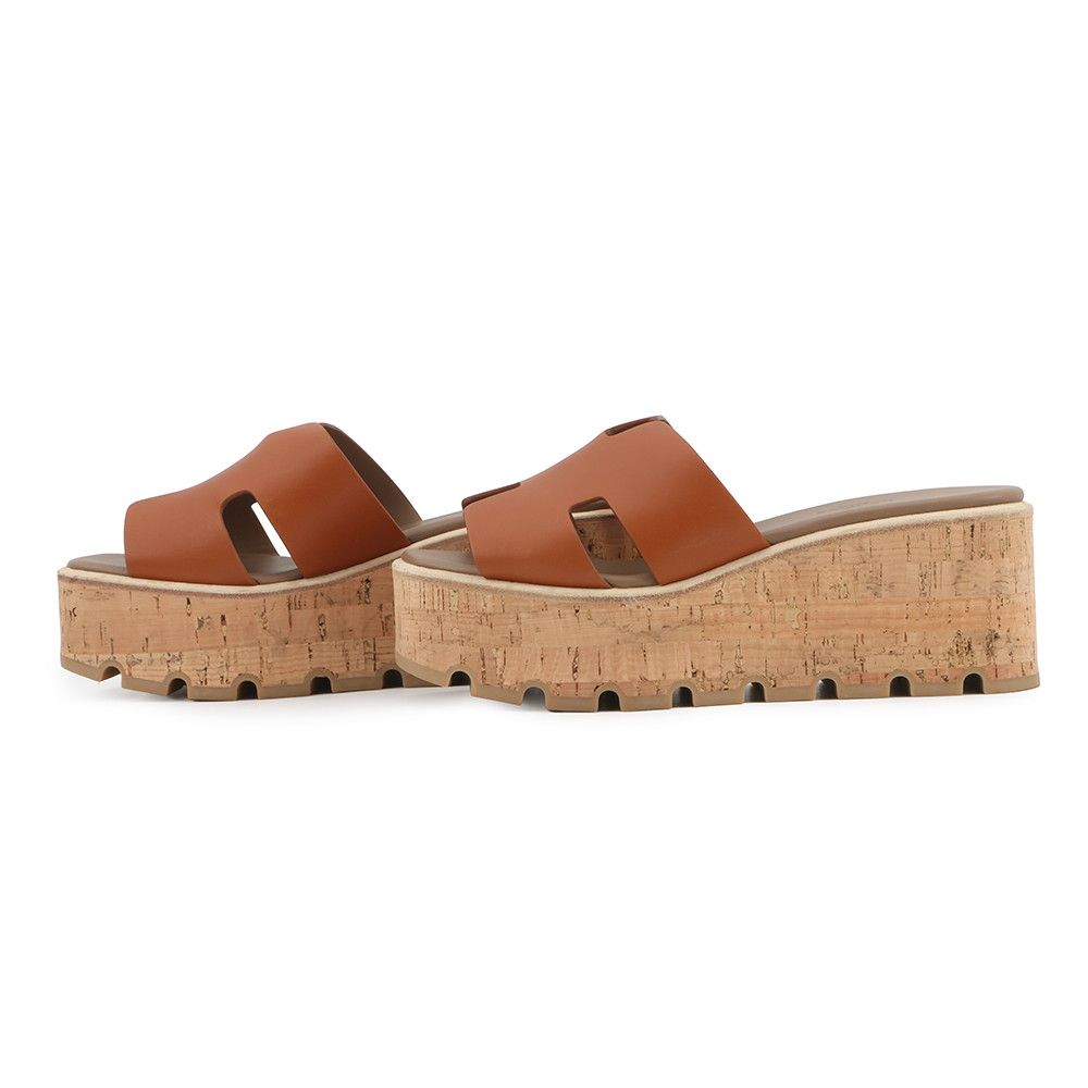 Hermes Sandals Eze Leather Cork 36 Shoes Wedge Sole Logo — view 2