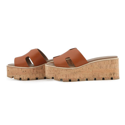 Hermes Sandals Eze Leather Cork 36 Shoes Wedge Sole Logo — view 2