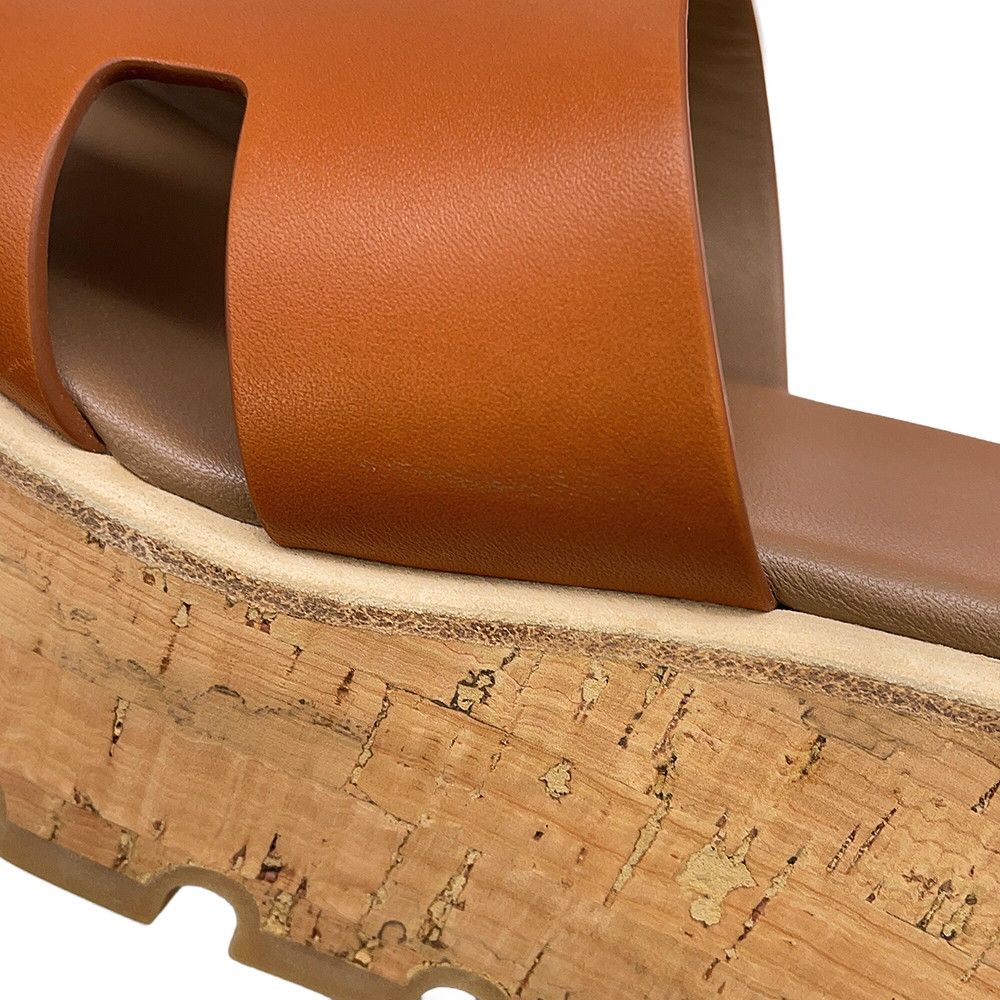 Hermes Sandals Eze Leather Cork 36 Shoes Wedge Sole Logo — view 8
