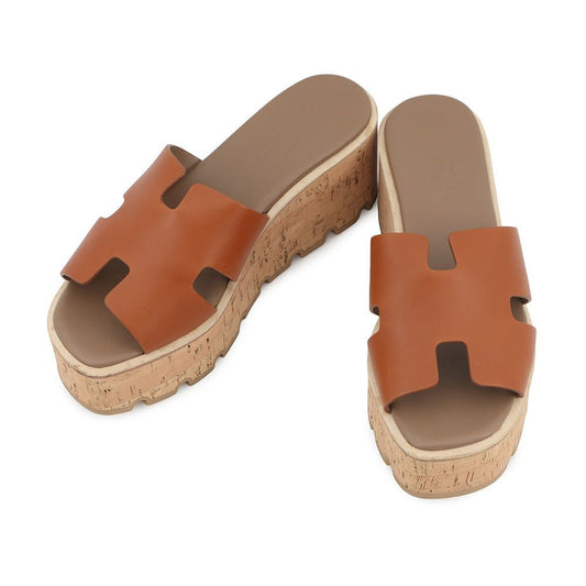 Hermes Sandals Eze Leather Cork 36 Shoes Wedge Sole Logo