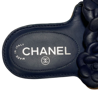 Chanel Camellia CC Logo Leather Sandals 35 Navy — view 5