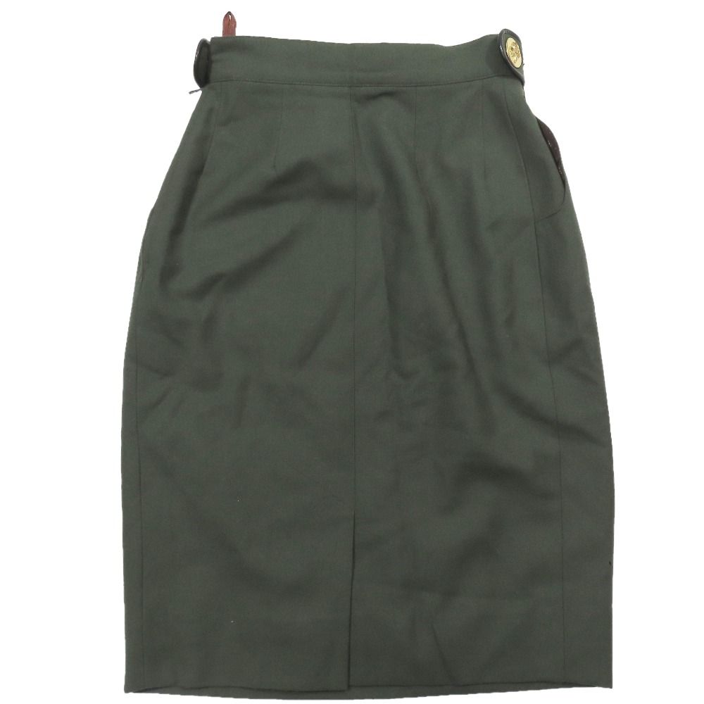Hermes Vintage Wool Tight Skirt Half Knee Length Ball Studded Belt 36 Dark — view 2