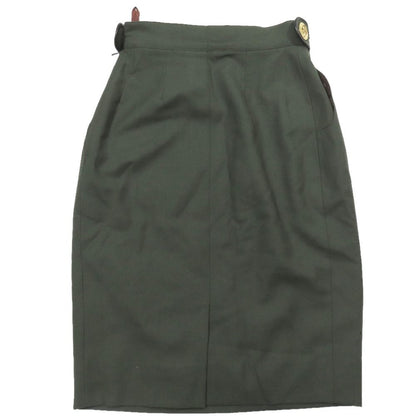 Hermes Vintage Wool Tight Skirt Half Knee Length Ball Studded Belt 36 Dark — view 2