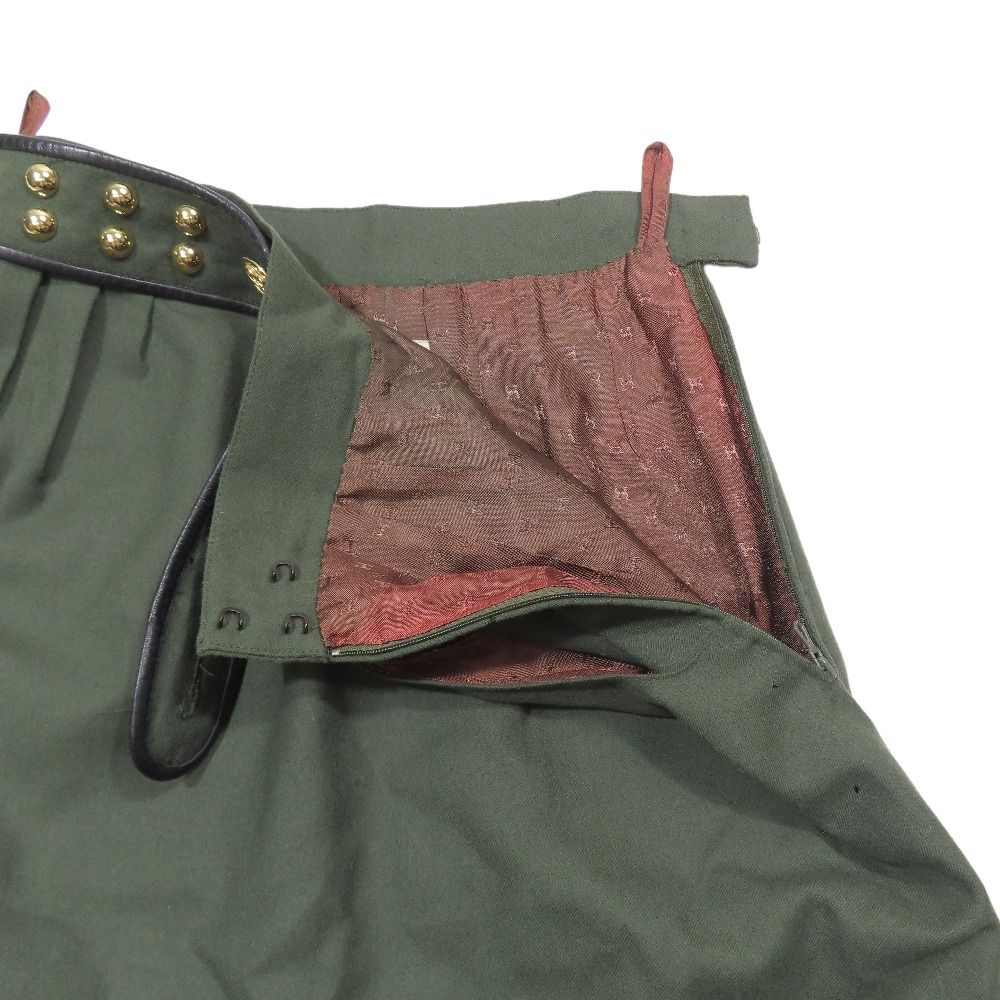 Hermes Vintage Wool Tight Skirt Half Knee Length Ball Studded Belt 36 Dark — view 3