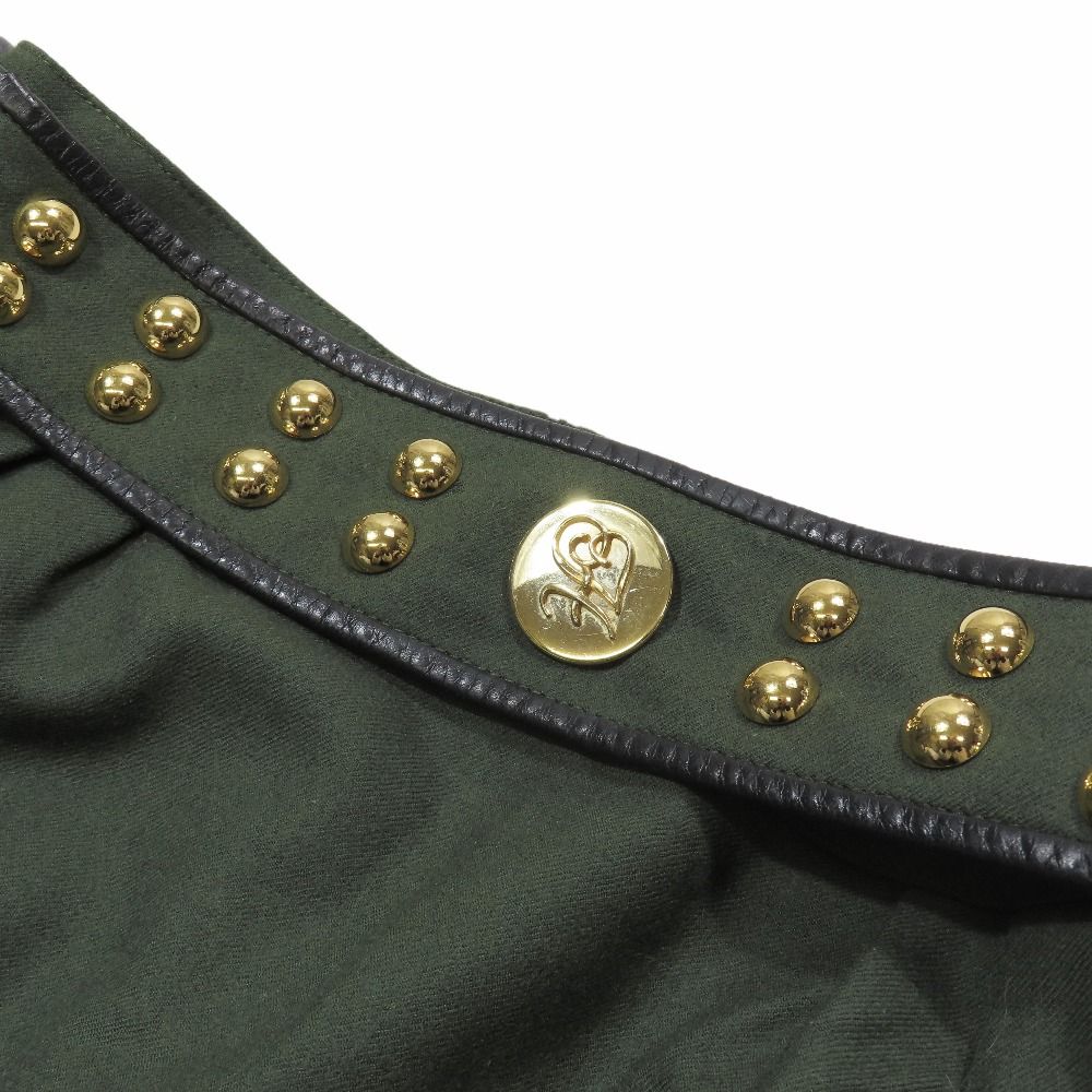 Hermes Vintage Wool Tight Skirt Half Knee Length Ball Studded Belt 36 Dark — view 4