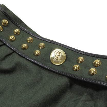 Hermes Vintage Wool Tight Skirt Half Knee Length Ball Studded Belt 36 Dark — view 4