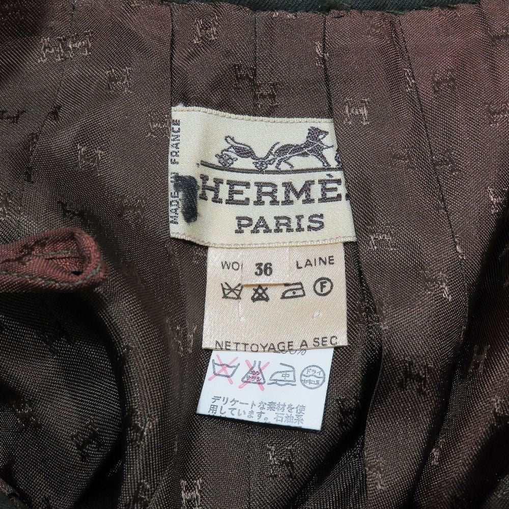 Hermes Vintage Wool Tight Skirt Half Knee Length Ball Studded Belt 36 Dark — view 6