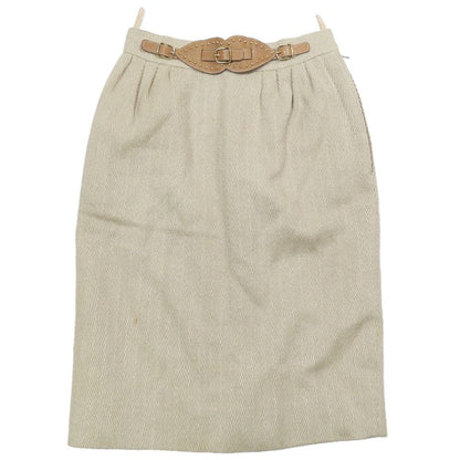 Hermes Vintage Wool Silk Blend Tight Skirt Studded Belt Half Knee Length