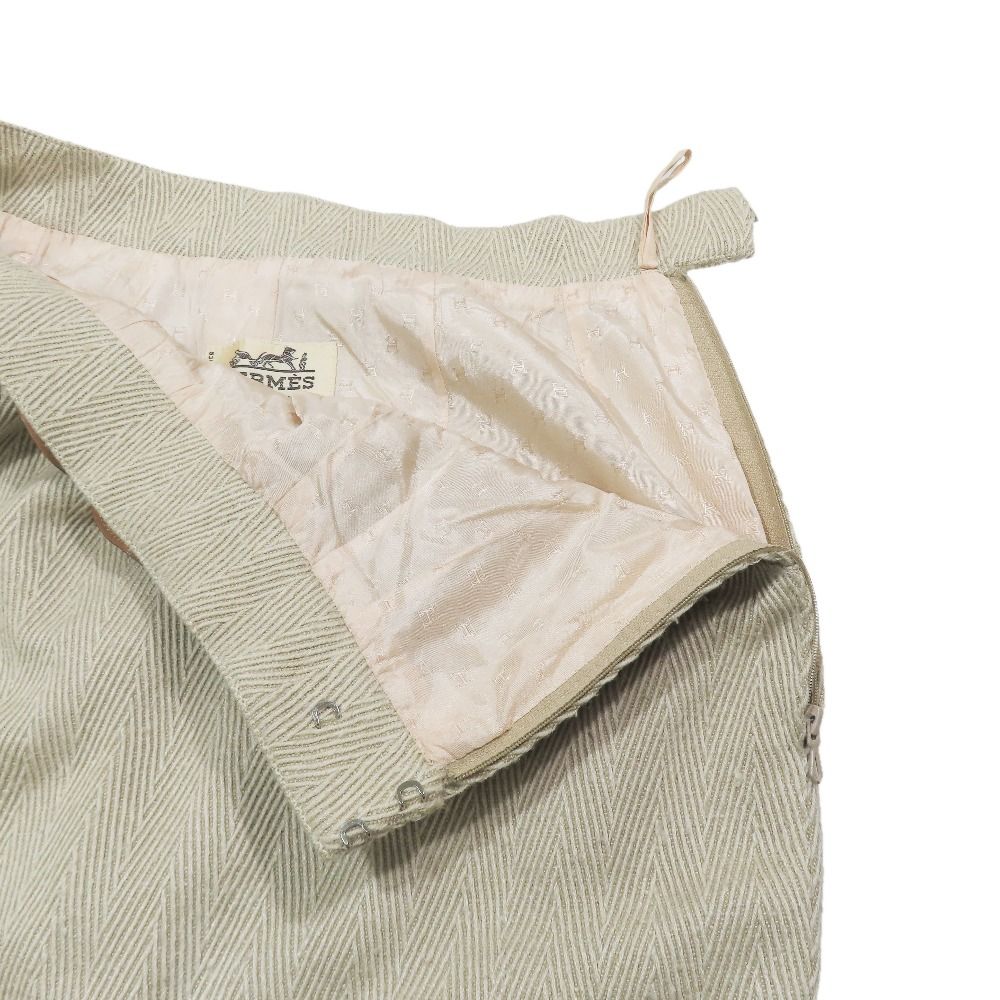 Hermes Vintage Wool Silk Blend Tight Skirt Studded Belt Half Knee Length — view 3