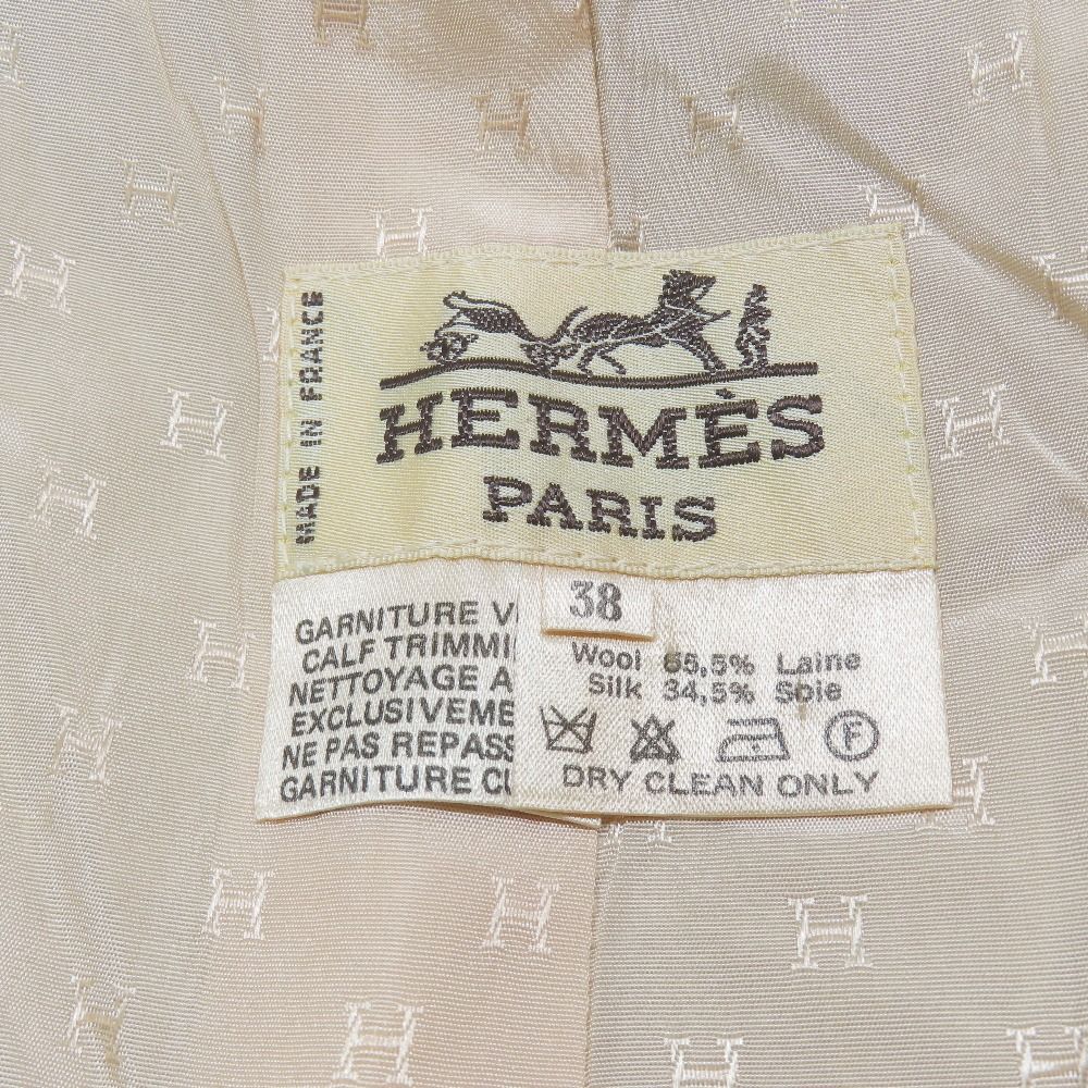 Hermes Vintage Wool Silk Blend Tight Skirt Studded Belt Half Knee Length — view 6