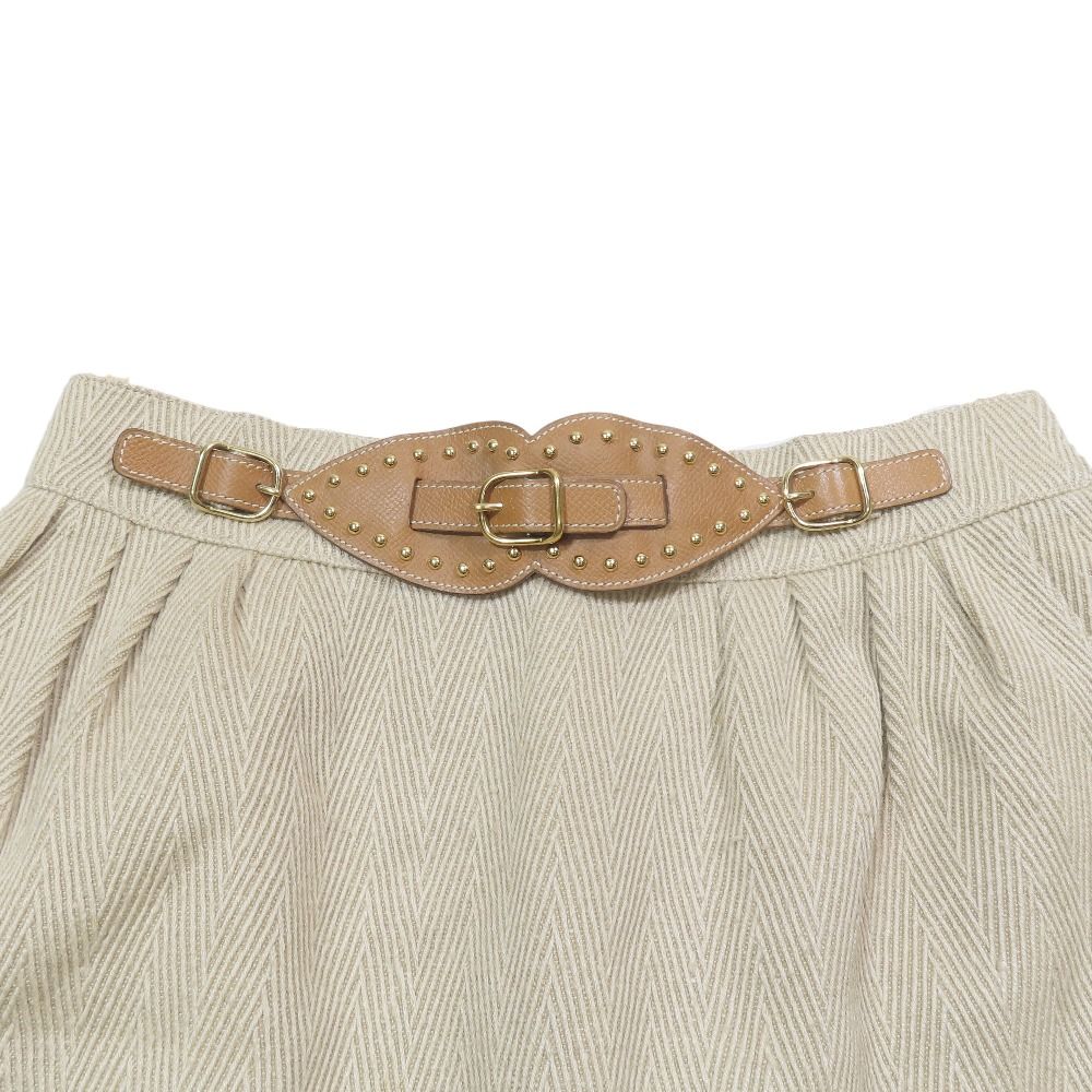 Hermes Vintage Wool Silk Blend Tight Skirt Studded Belt Half Knee Length — view 4