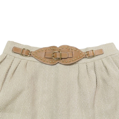 Hermes Vintage Wool Silk Blend Tight Skirt Studded Belt Half Knee Length — view 4