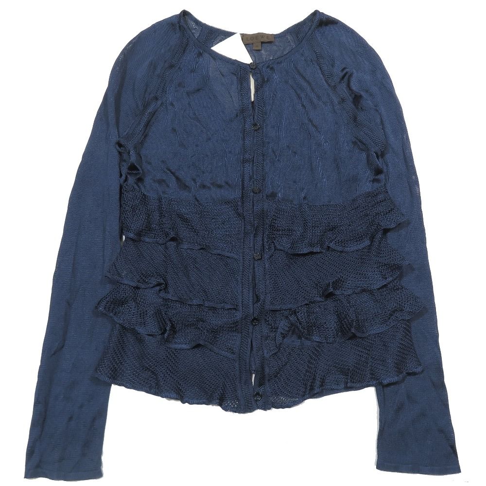 Loewe Rayon Knit Sheath Cardigan Bolero Long Sleeve Round Neck Ruffle