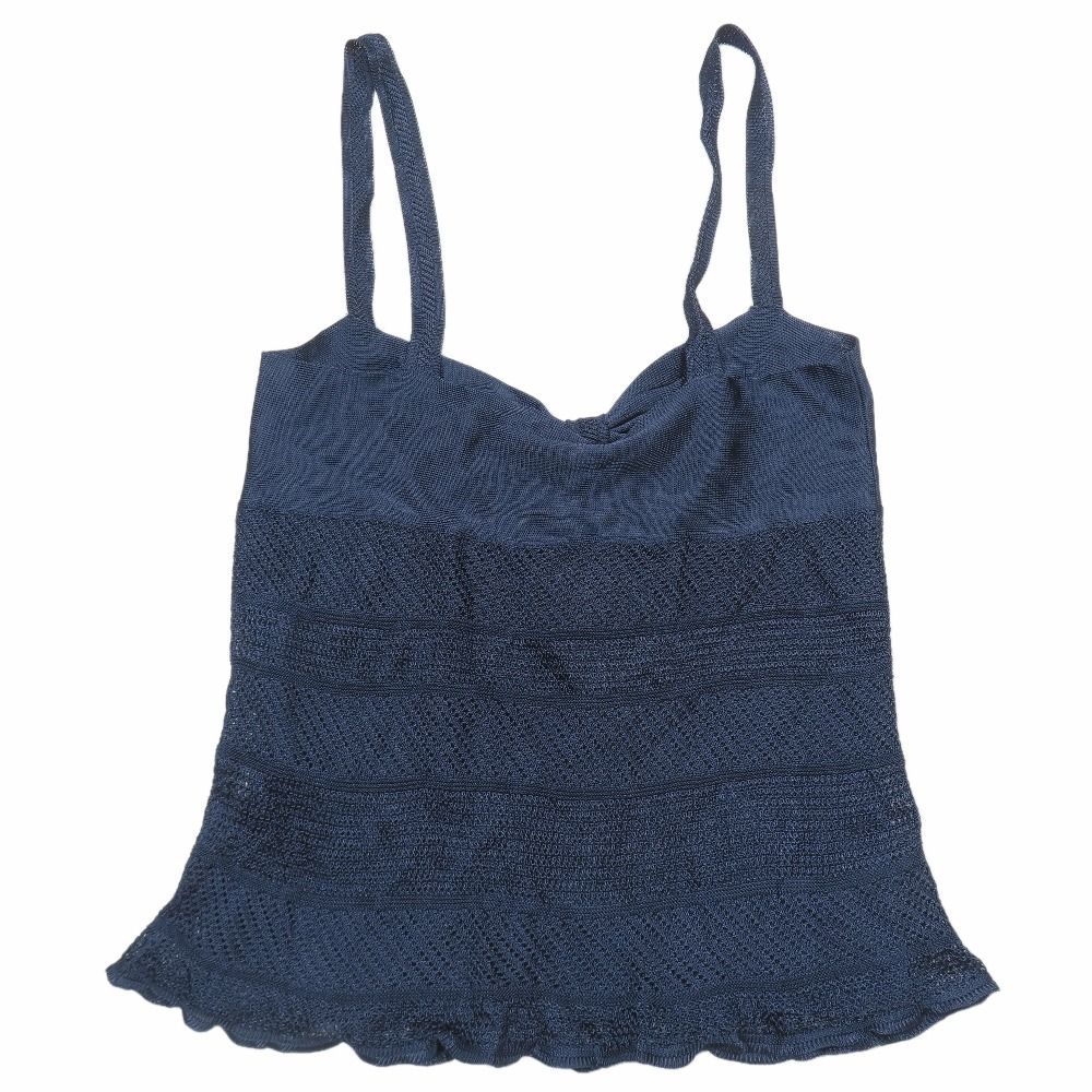 Loewe Rayon Knit Sleeveless Top Camisole Bustier Ribbon Sea Thru Archive M Blue — view 3