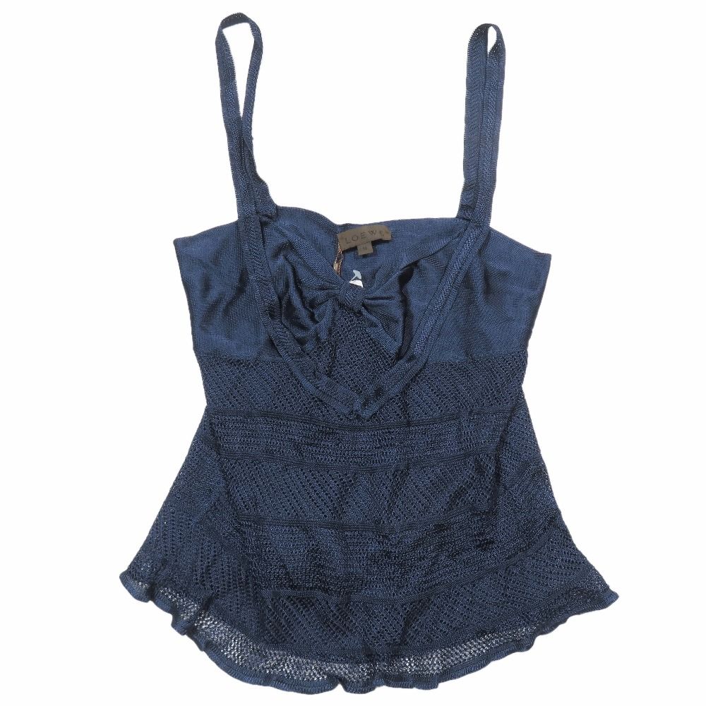 Loewe Rayon Knit Sleeveless Top Camisole Bustier Ribbon Sea Thru Archive M Blue