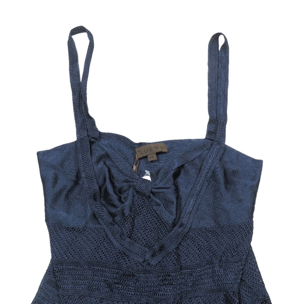 Loewe Rayon Knit Sleeveless Top Camisole Bustier Ribbon Sea Thru Archive M Blue — view 2