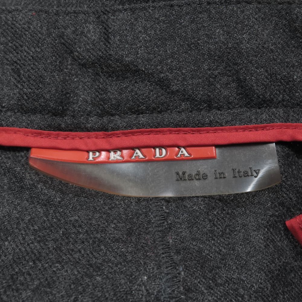 Prada Wool Trousers Straight Pants Zip Fly Pleated Rubber Logo Vintage Archive — view 6