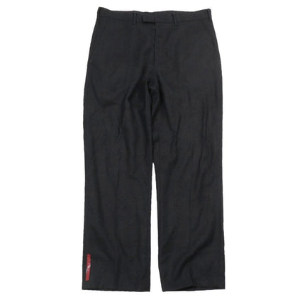 Prada Wool Trousers Straight Pants Zip Fly Pleated Rubber Logo Vintage Archive