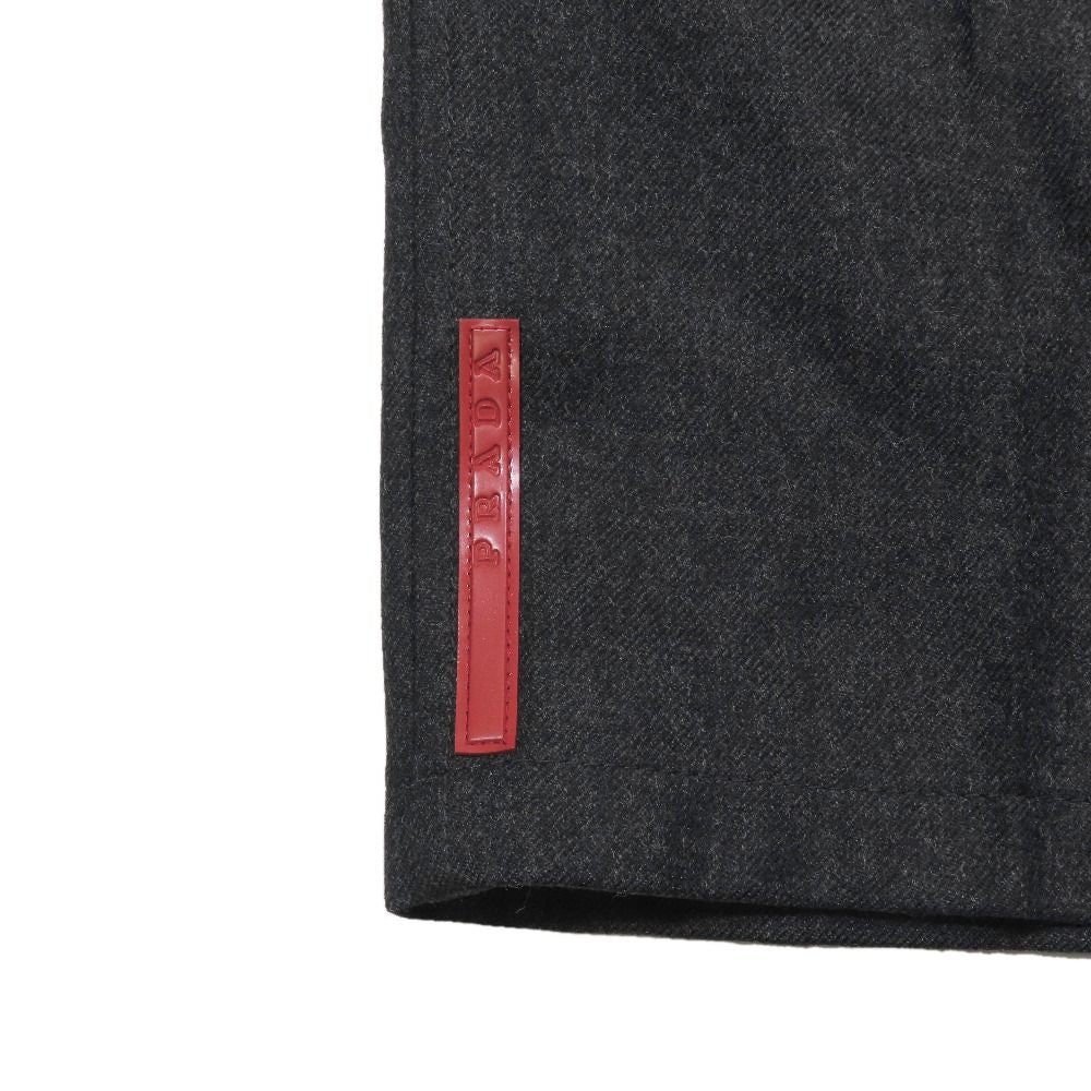 Prada Wool Trousers Straight Pants Zip Fly Pleated Rubber Logo Vintage Archive — view 5