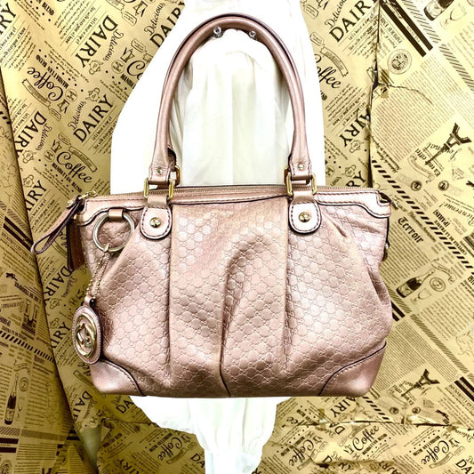 Gucci 2-Way Tote GG Leather Micro Pink