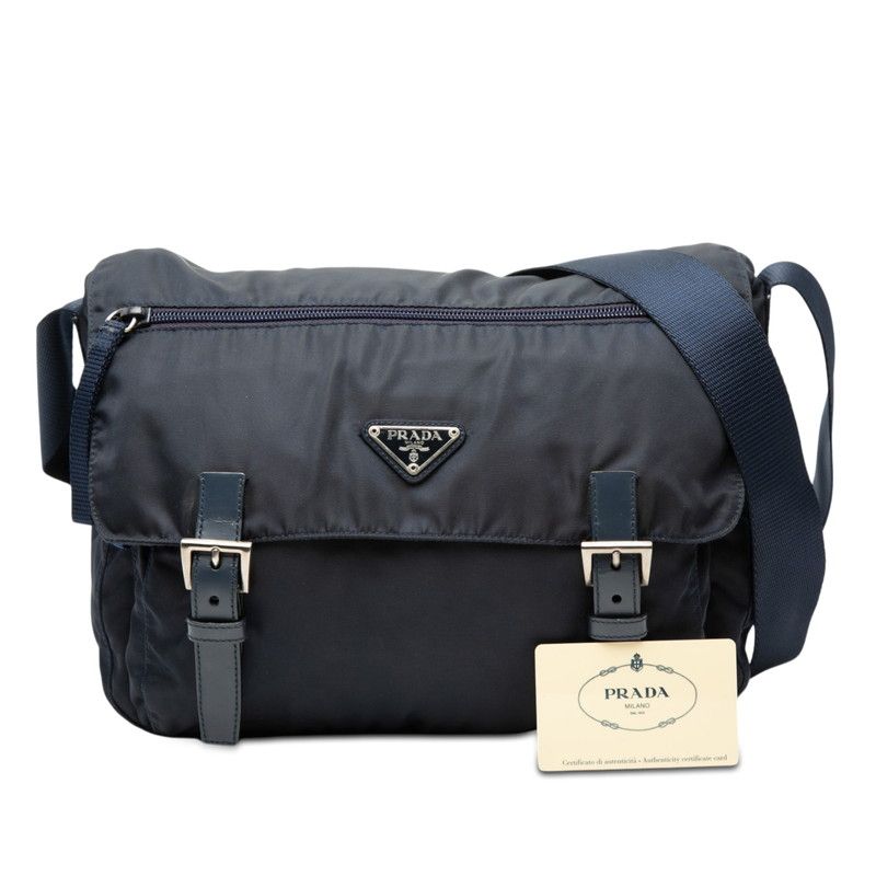 Prada Crossbody Shoulder Bag Navy Nylon Leather — view 6