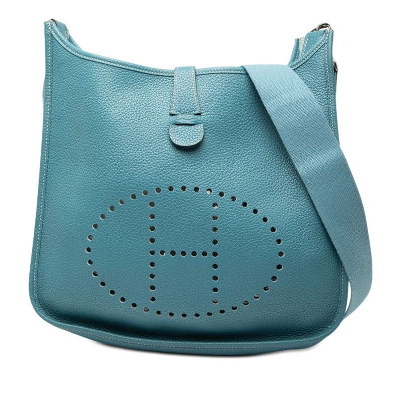 Hermes Evelyne 3 GM Crossbody Shoulder Bag Blue Jean Silver Taurillon Clemence