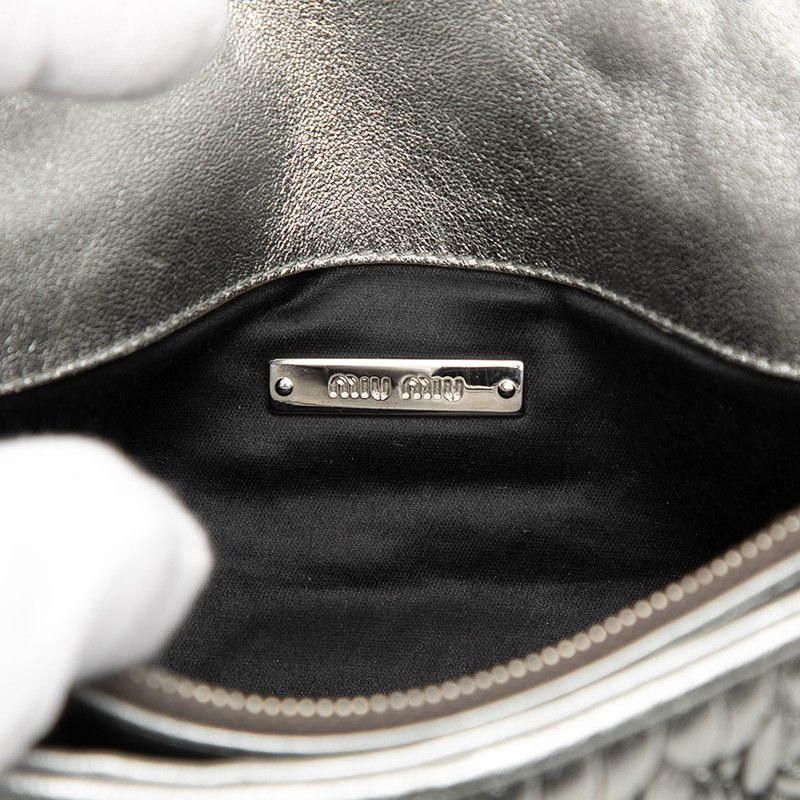 Miu Miu Miu Matelasse Nappa Crystal Crossbody Chain Shoulder Bag Silver Leather — view 5