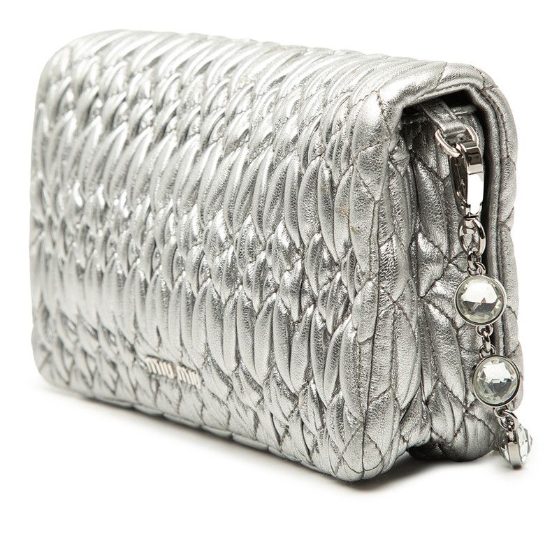Miu Miu Miu Matelasse Nappa Crystal Crossbody Chain Shoulder Bag Silver Leather — view 2