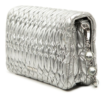 Miu Miu Miu Matelasse Nappa Crystal Crossbody Chain Shoulder Bag Silver Leather — view 2
