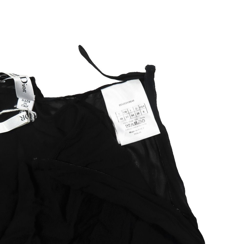 Dior Long Skirt Silk 100% Sheer Flare 44 Black — view 3