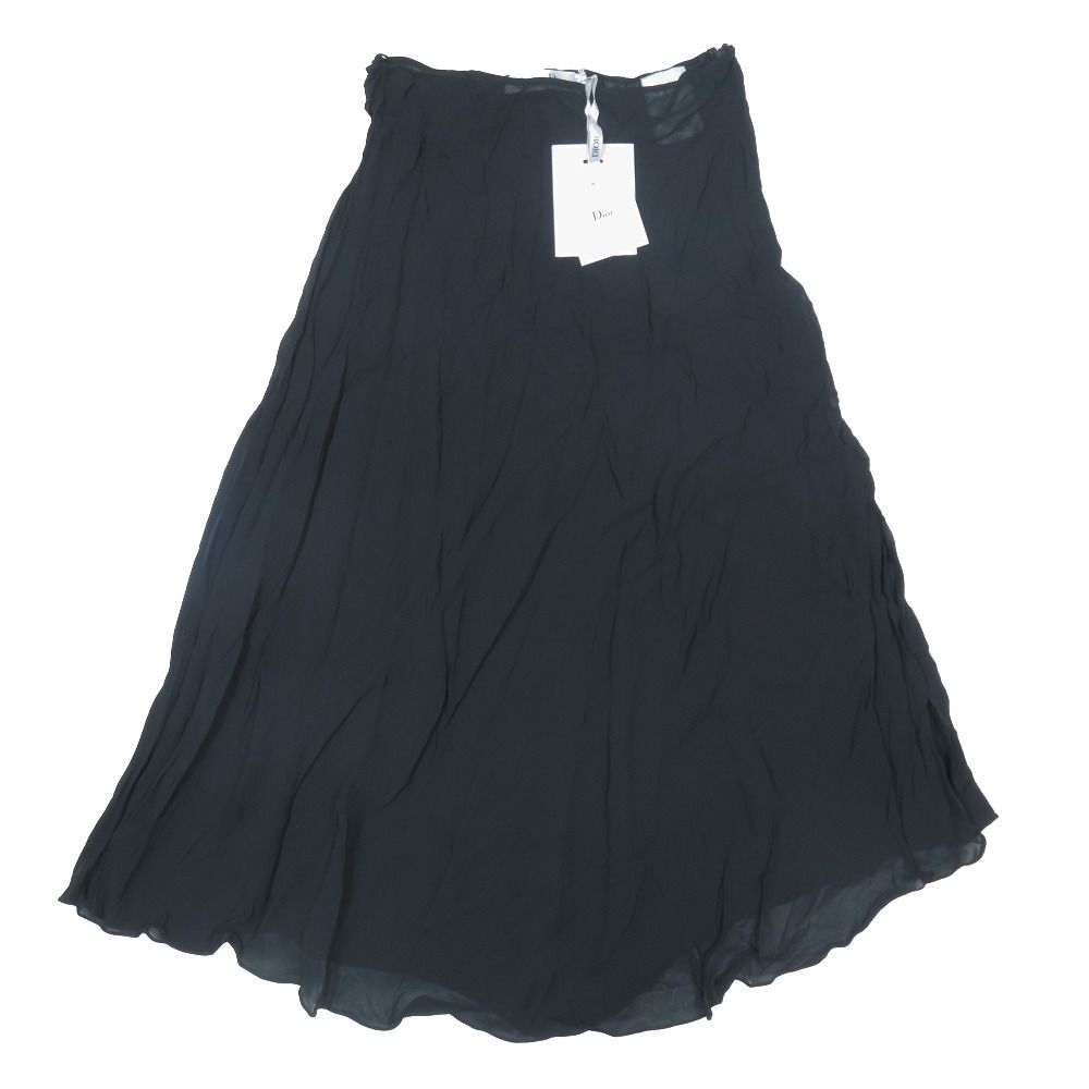 Dior Long Skirt Silk 100% Sheer Flare 44 Black